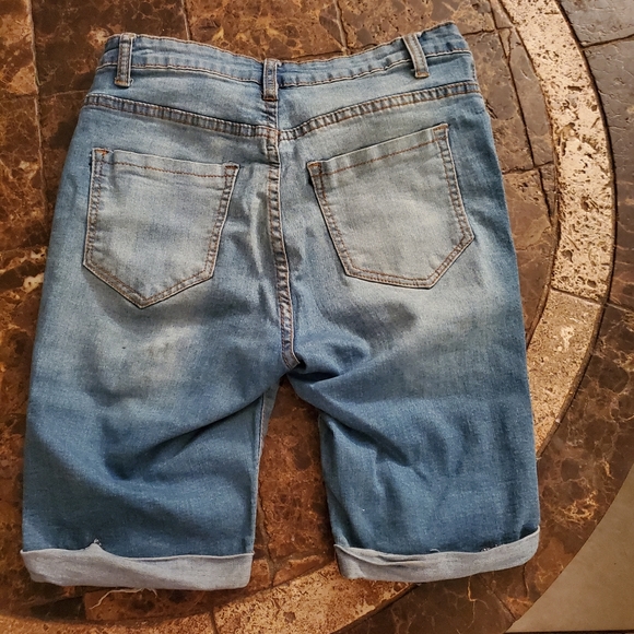 Womens long distressed stretchy jean shorts no brand S - Picture 3 of 4